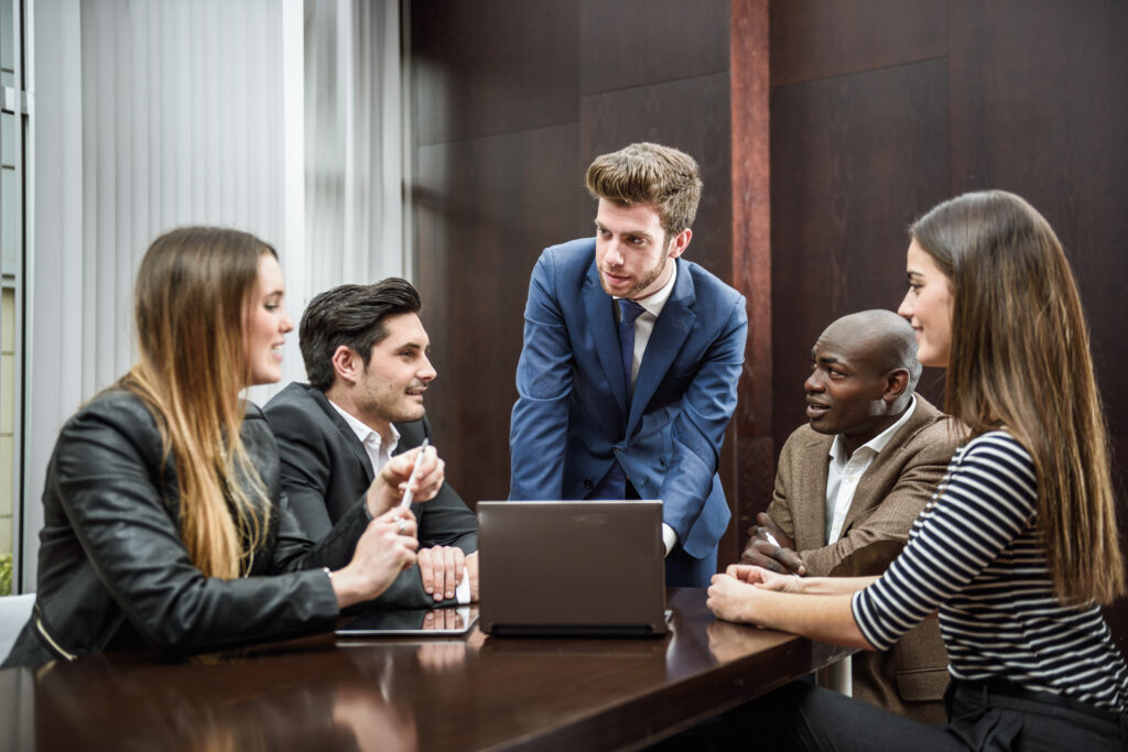 group of multiethnic busy people working in an office